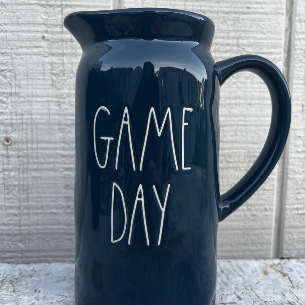 Rae Dunn Dark Blue Pitcher with 'Game Day' Text Super Bowl Patriots